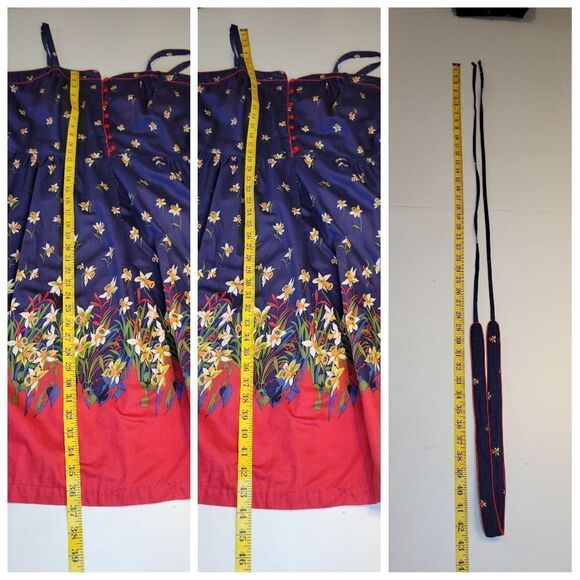 Vintage Sundress Belted Floral Blue Red Pin-Up Rockabilly Cotton 70s - Picture 13 of 14